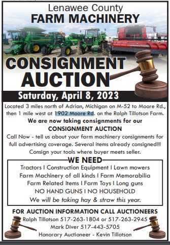 Lenawee County Farm Machinery Consignment Auction 04-08-2023