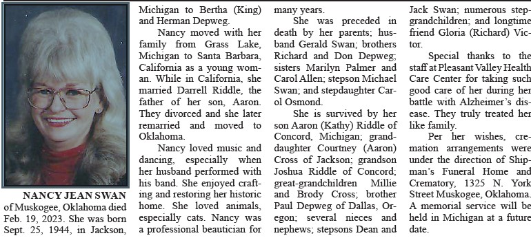 Nancy Jean Swan Obituary